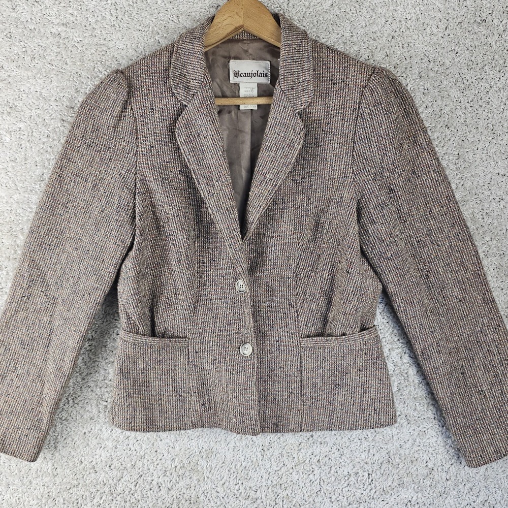 Vintage 80s Beaujolais Wool Blend Tweed 2 Button Blazer Academia Size 9/10 M
